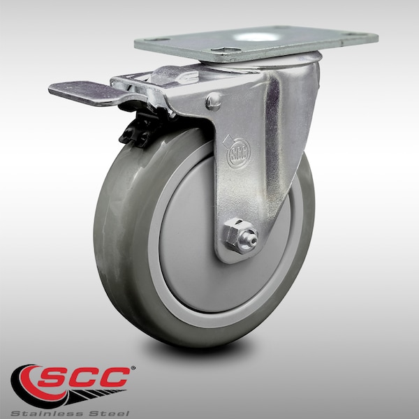 Service Caster 5 Inch SS Gray Polyurethane Top Plate Caster with Total Lock Brake SCC SCC-SSTTL20S514-PPUB - main